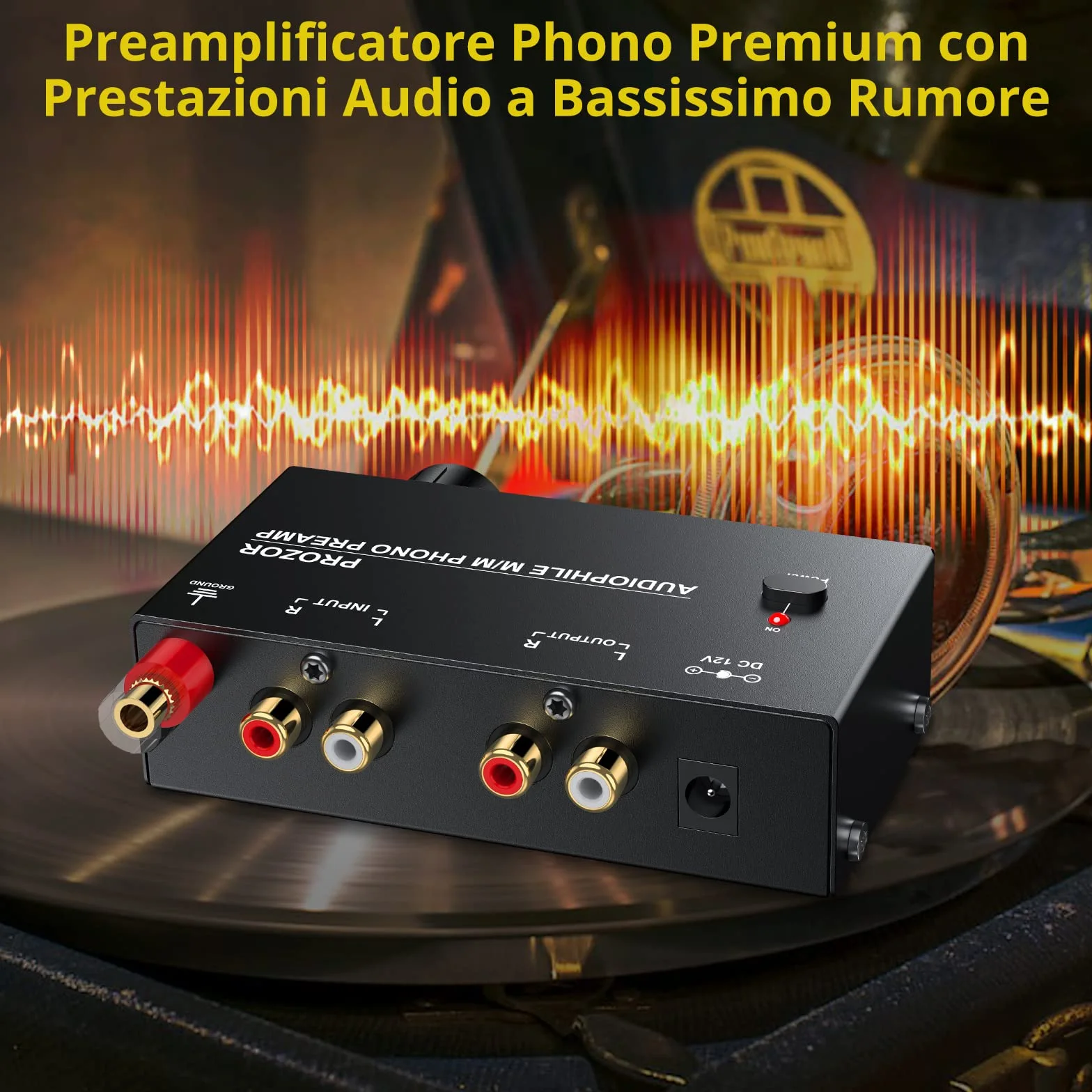 PROZOR Preamplificatore Phono Volume Regolabile Ingresso RCA Uscita RCA 1/4'' TRS PreAmp Audiophile Giradischi Nero