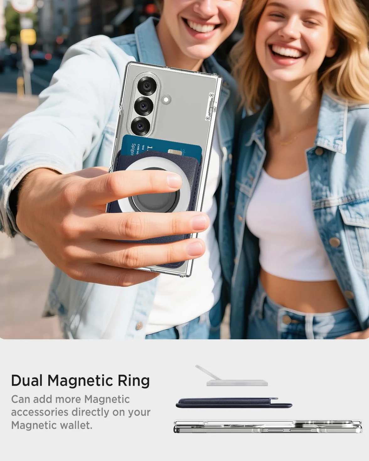 Miimall Portafoglio Mag-Safe per Samsung Galaxy S25 S24 FE/Plus/Ultra/Z Fold 7/iPhone 17 16 15, portafoglio sottile in pelle con 3 scomparti per carte, porta carte magnetico per cellulare, Blu
